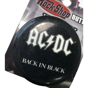 AC DC Button Back in Black Rock Band Metal Music Pin Round Pinback Vtg 2002 NOS